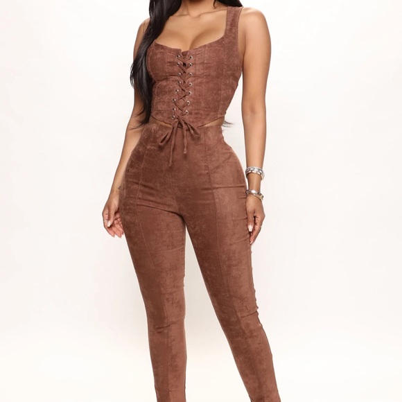 Faux suede pant set - Picture 1 of 4